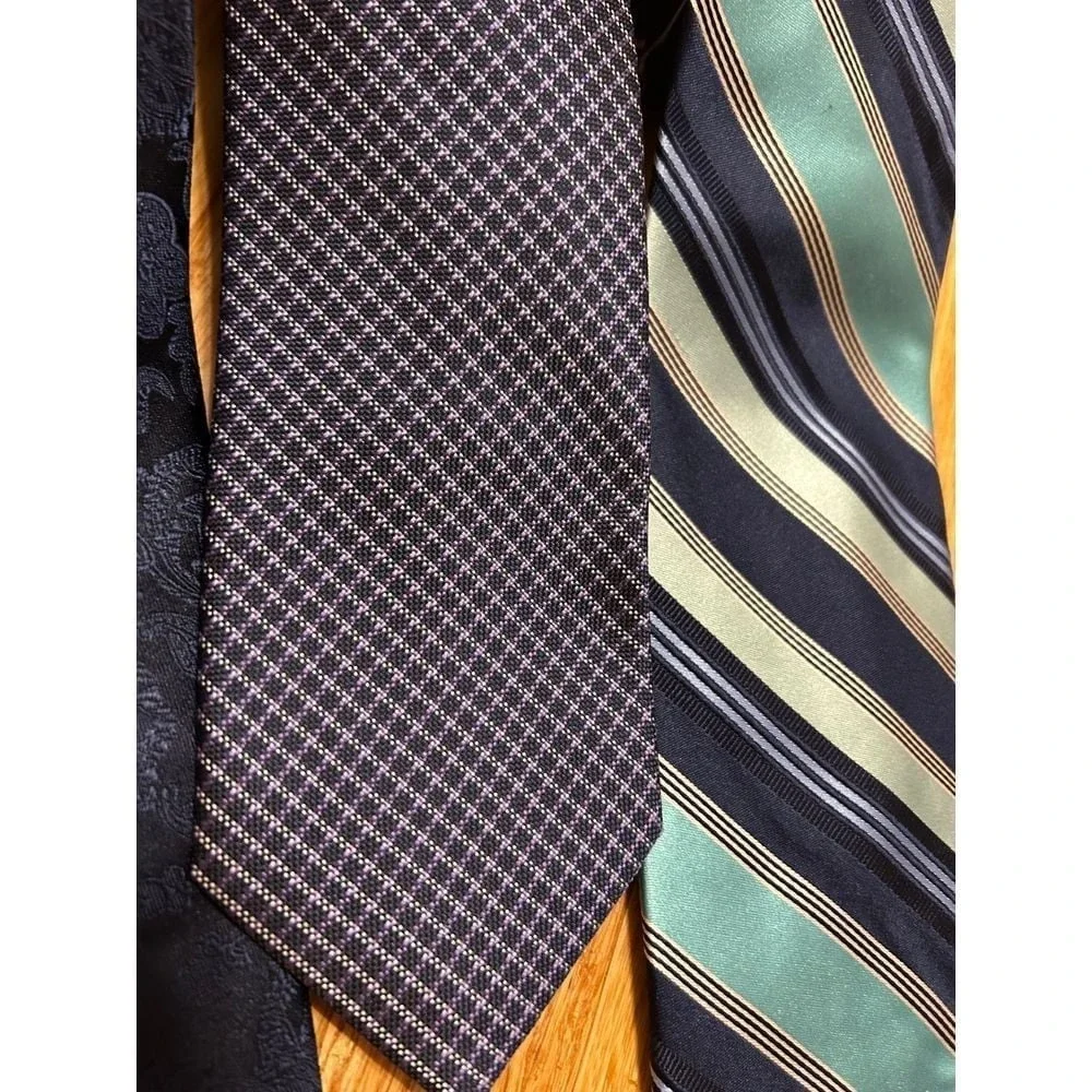 Bundle‎ of four navy blue ties silk poly 1 pocket square office work wedding
